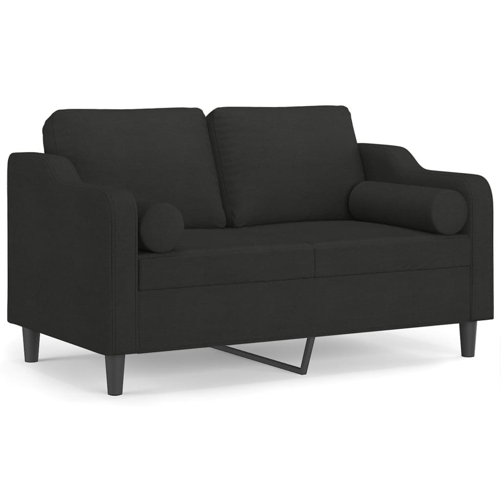 2-seater sofa with decorative cushions, black 120 cm fabric