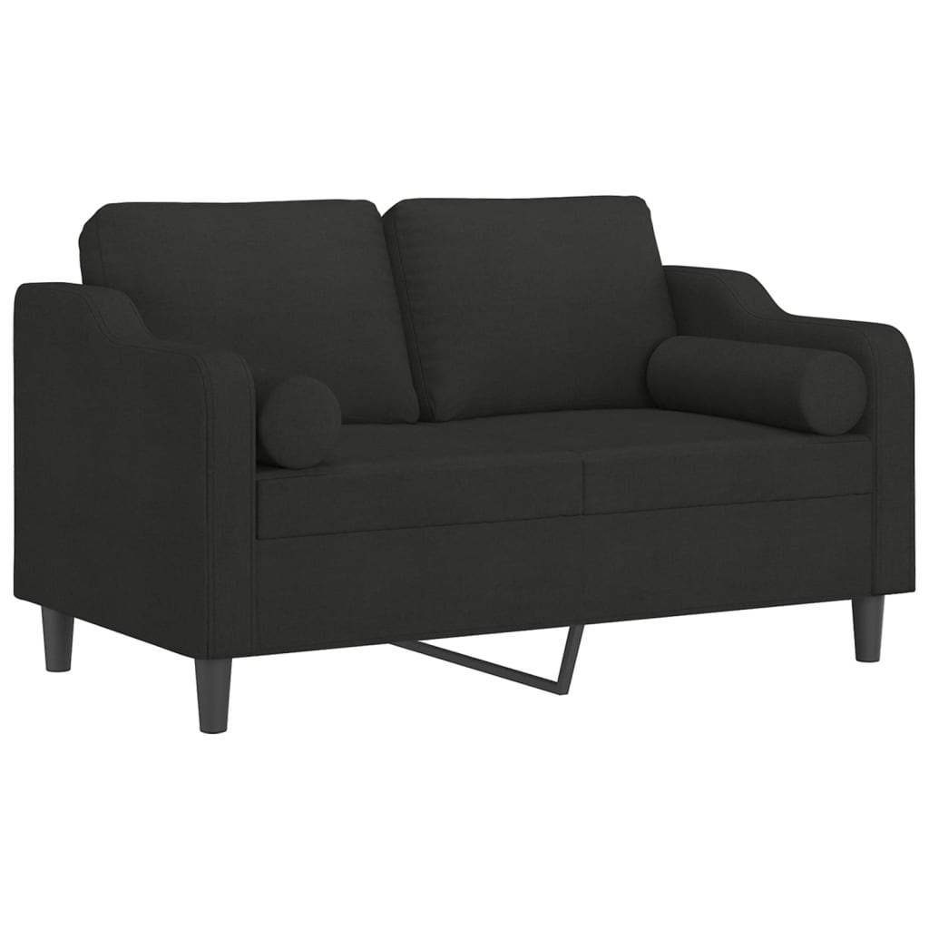 2-seater sofa with decorative cushions, black 120 cm fabric