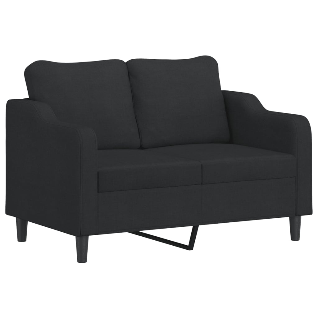 2-seater sofa with decorative cushions, black 120 cm fabric