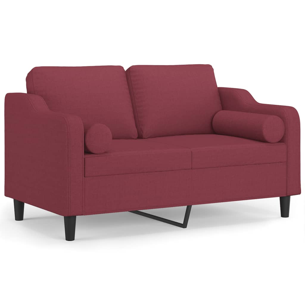 Canapé 2 places avec coussins décoratifs en tissu rouge vin 120 cm