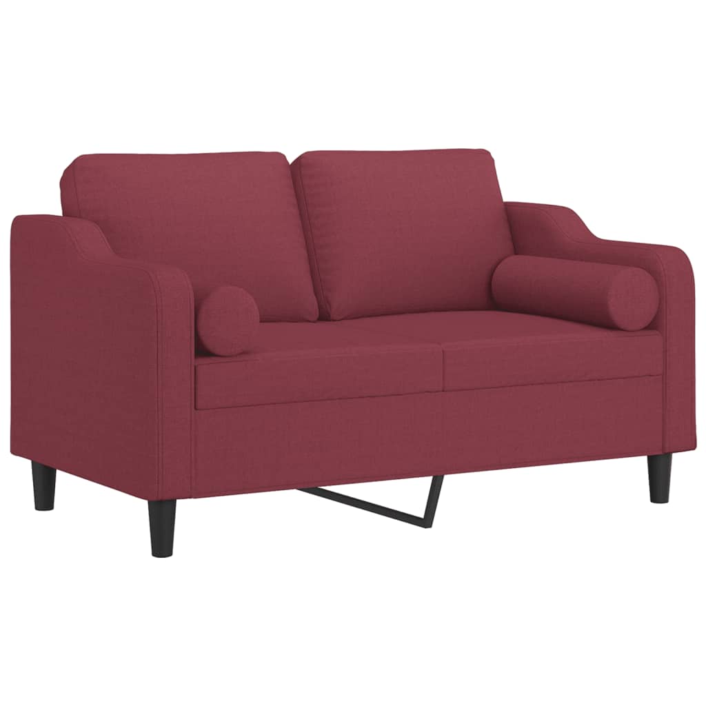 Canapé 2 places avec coussins décoratifs en tissu rouge vin 120 cm