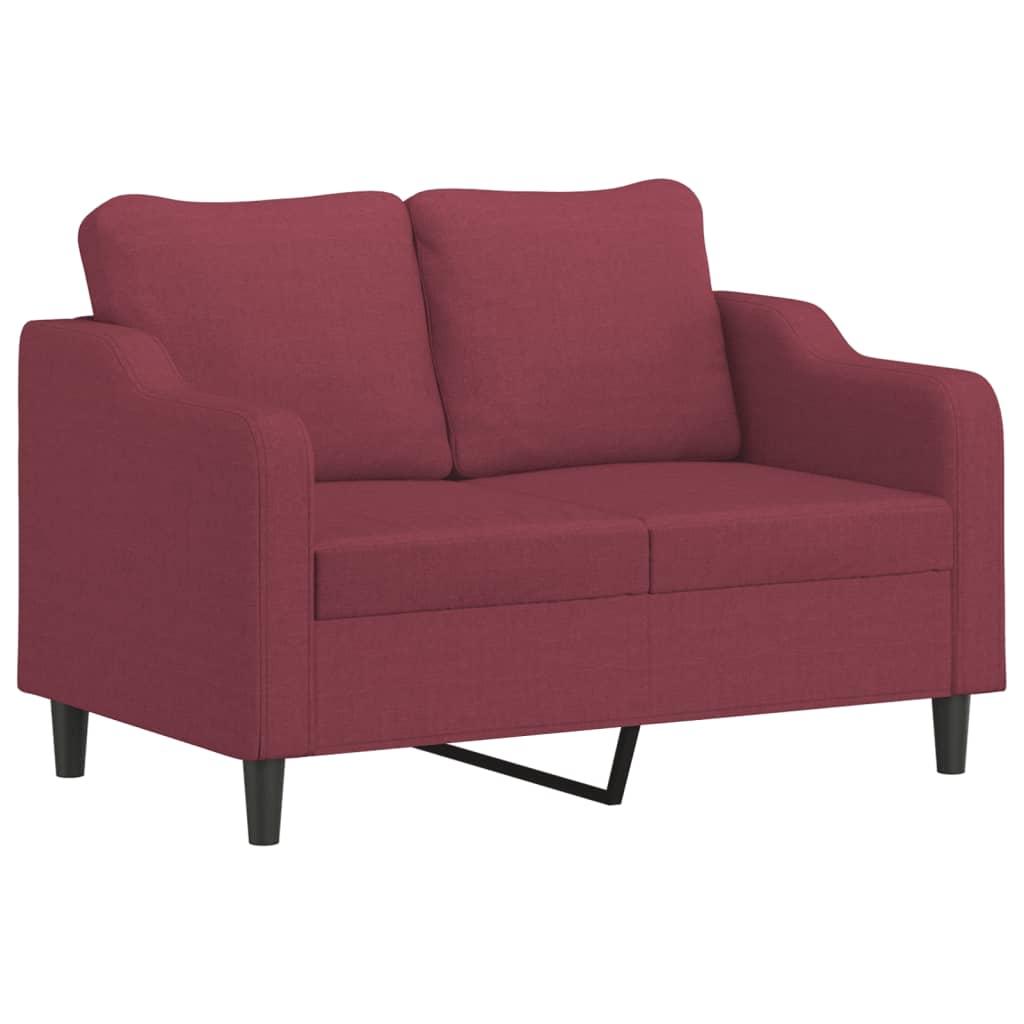 Canapé 2 places avec coussins décoratifs en tissu rouge vin 120 cm