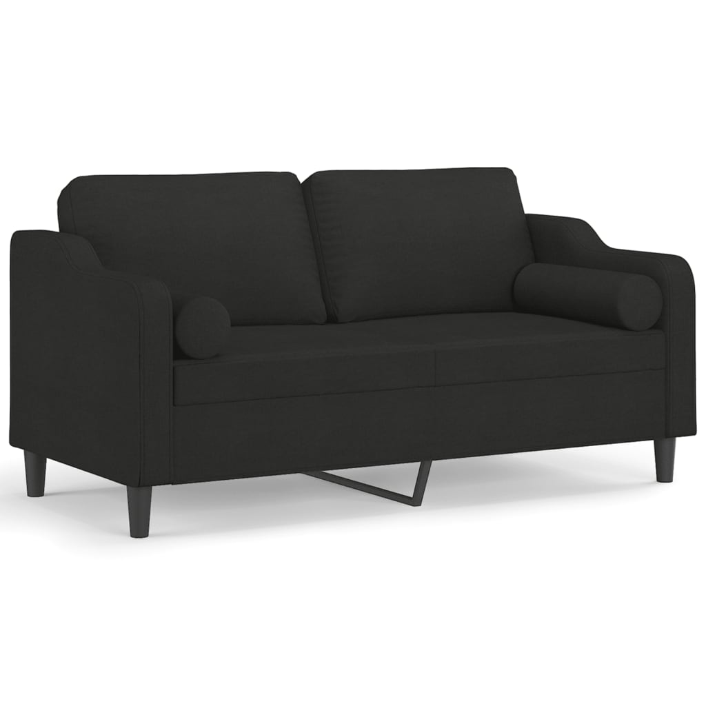 2-seater sofa with decorative cushions, black 140 cm fabric