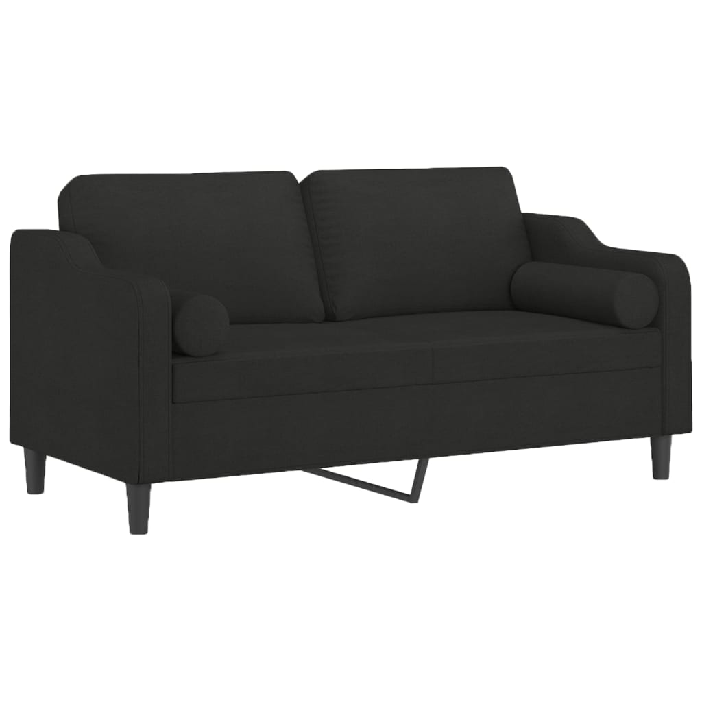 2-seater sofa with decorative cushions, black 140 cm fabric