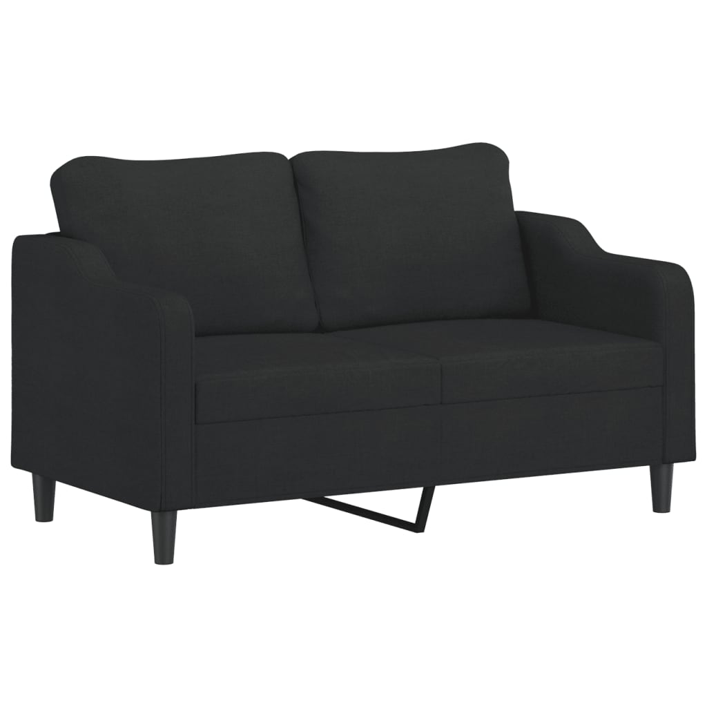 2-seater sofa with decorative cushions, black 140 cm fabric