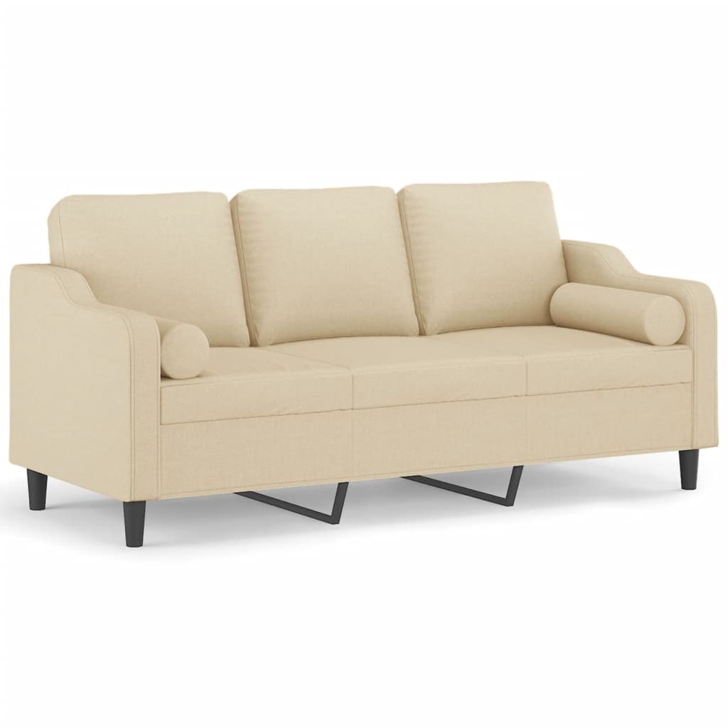 3-seater sofa with decorative cushions cream 180 cm fabric