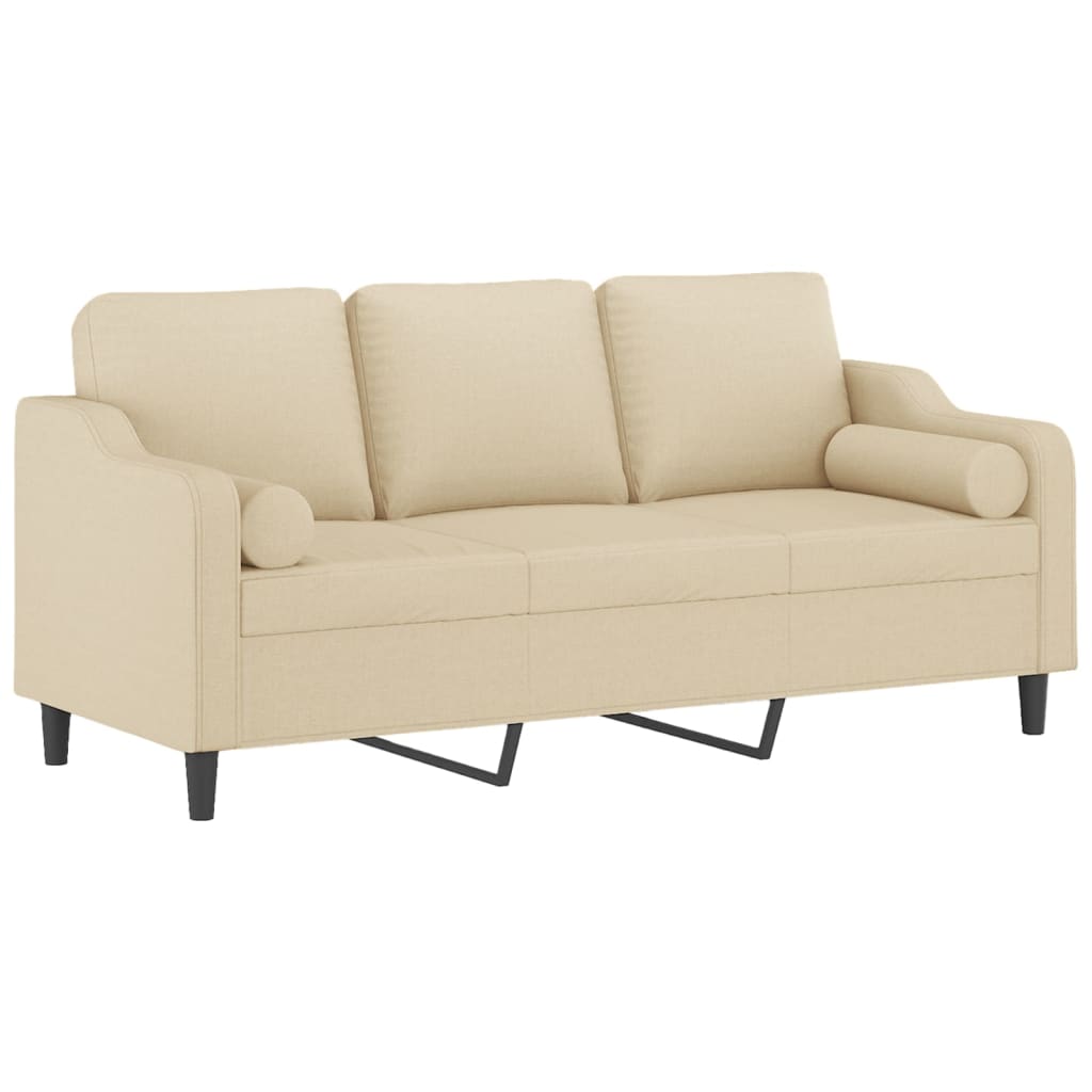 3-seater sofa with decorative cushions cream 180 cm fabric