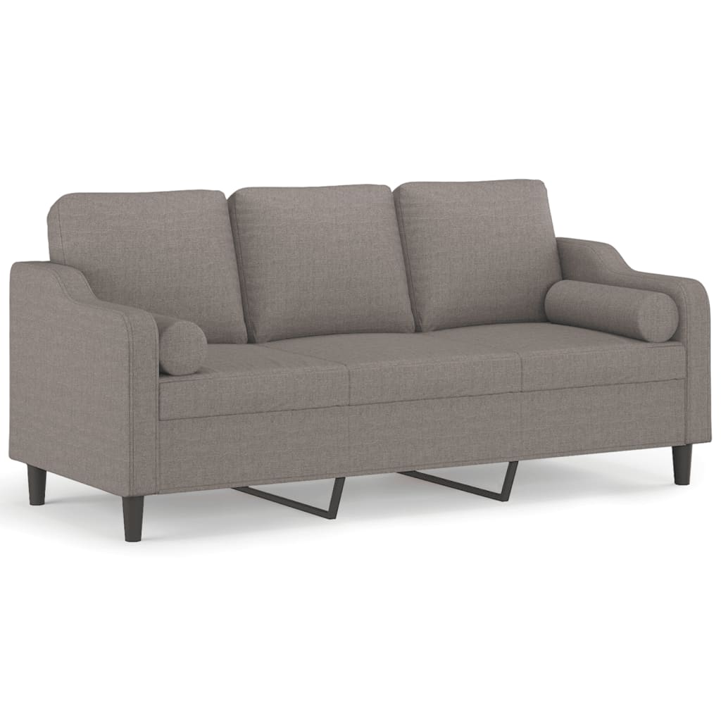 3-seater sofa with decorative cushions taupe 180 cm fabric