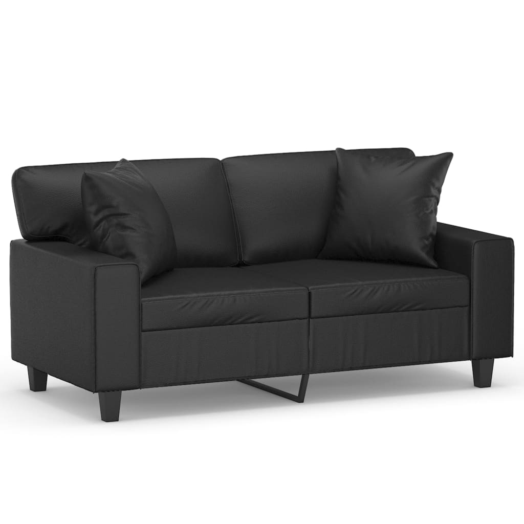 2-seater sofa with decorative cushions, black, 120 cm, faux leather