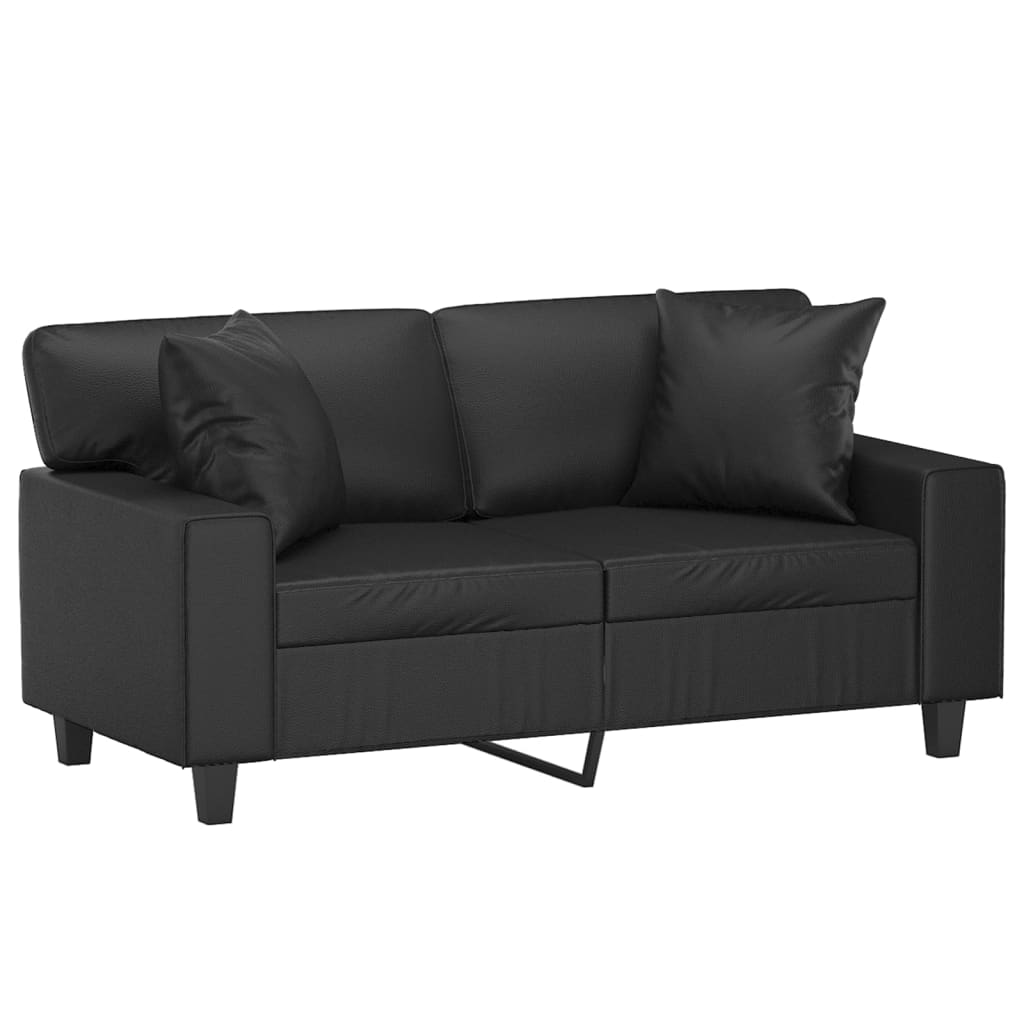 2-seater sofa with decorative cushions, black, 120 cm, faux leather