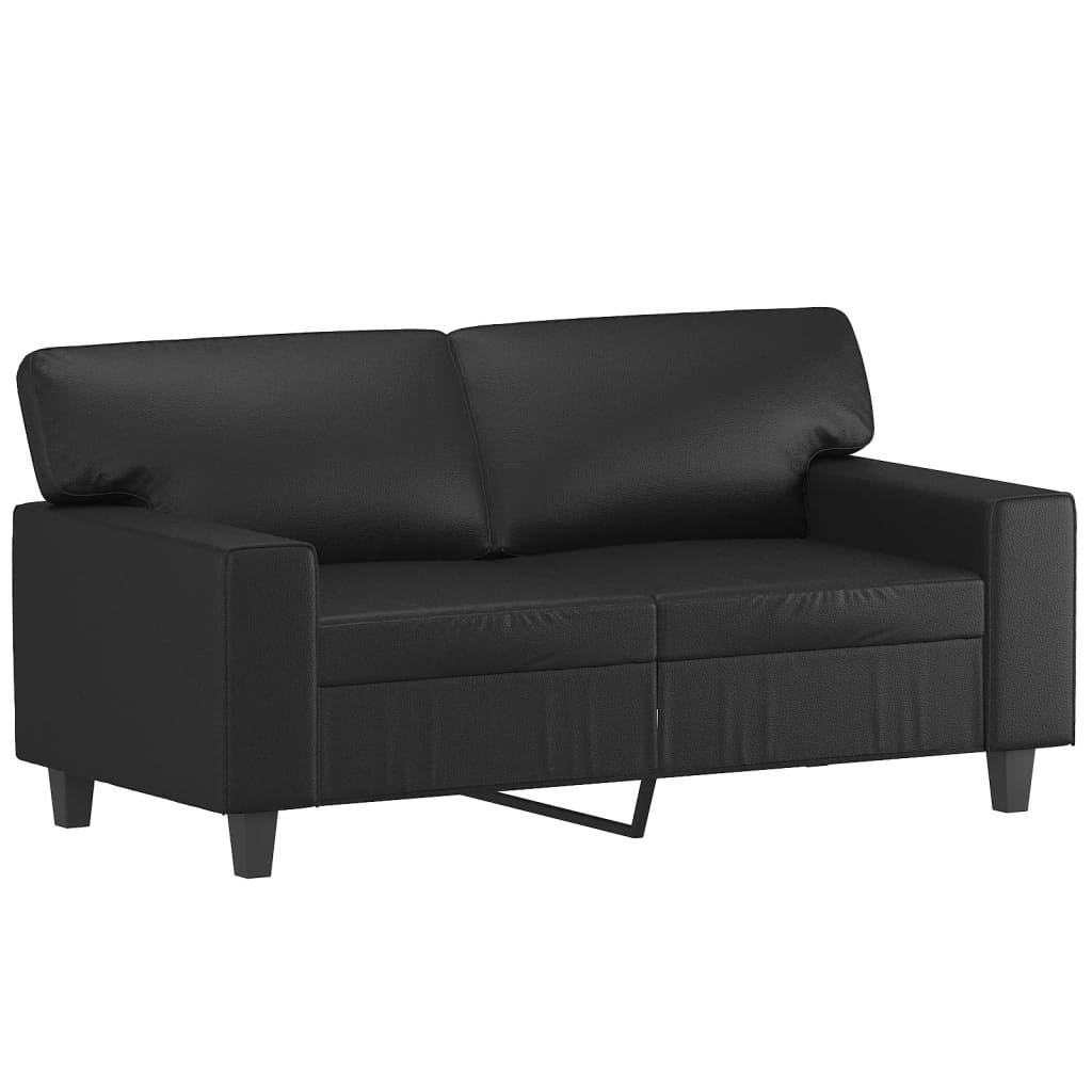 2-seater sofa with decorative cushions, black, 120 cm, faux leather