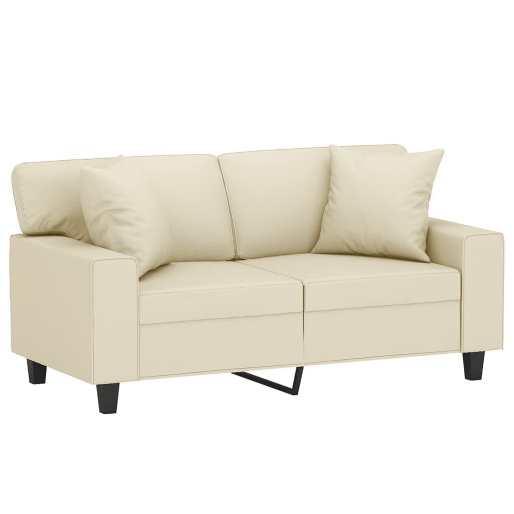 Canapé 2 places avec coussins décoratifs crème 120 cm simili cuir