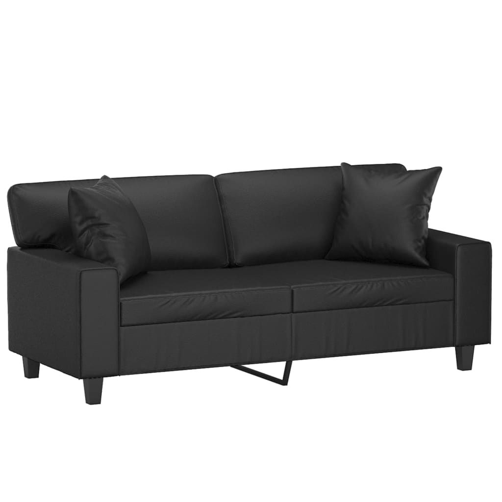 2-seater sofa with decorative cushions, black, 140 cm, faux leather