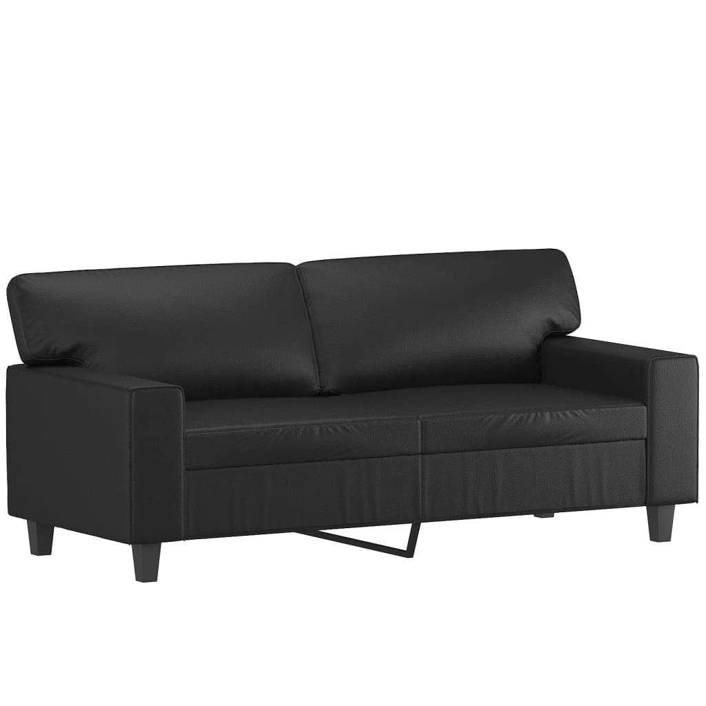 2-seater sofa with decorative cushions, black, 140 cm, faux leather