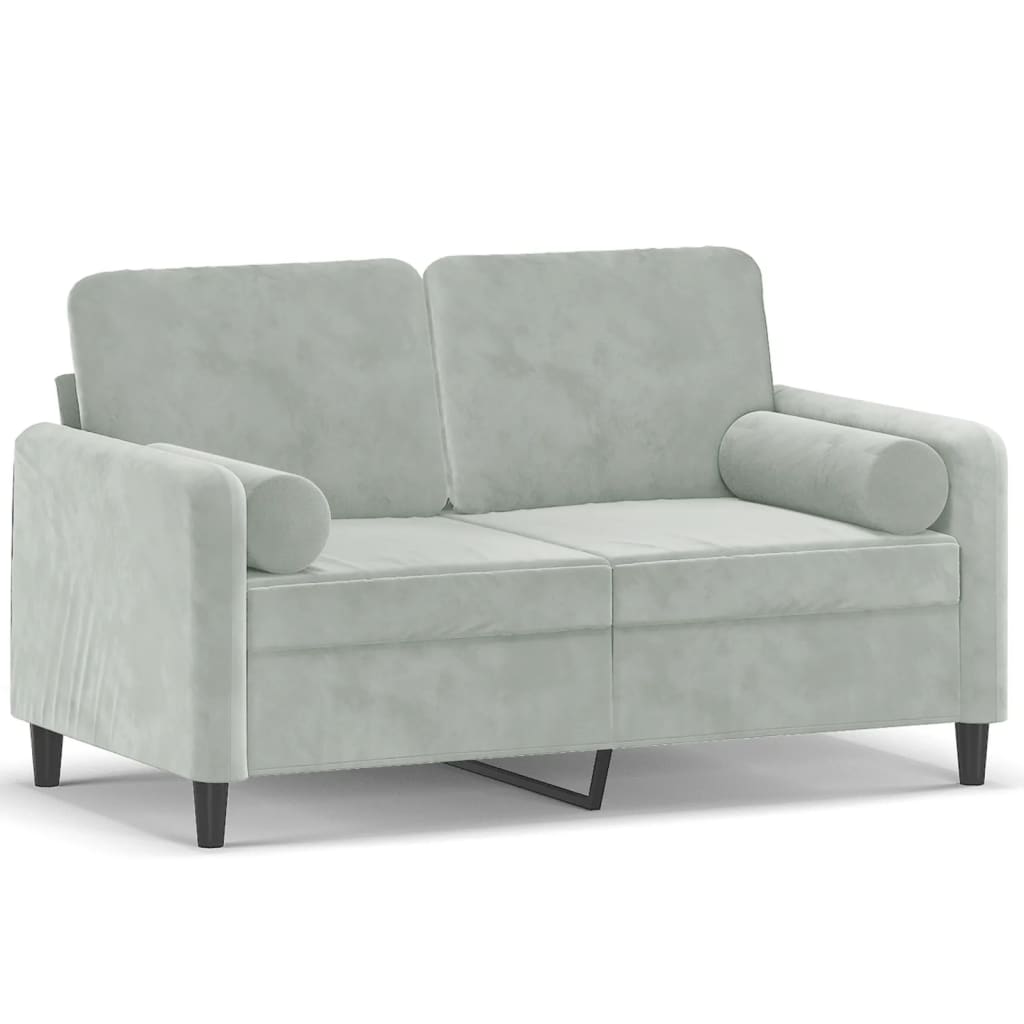 2-seater sofa with decorative cushions light grey 120 cm velvet