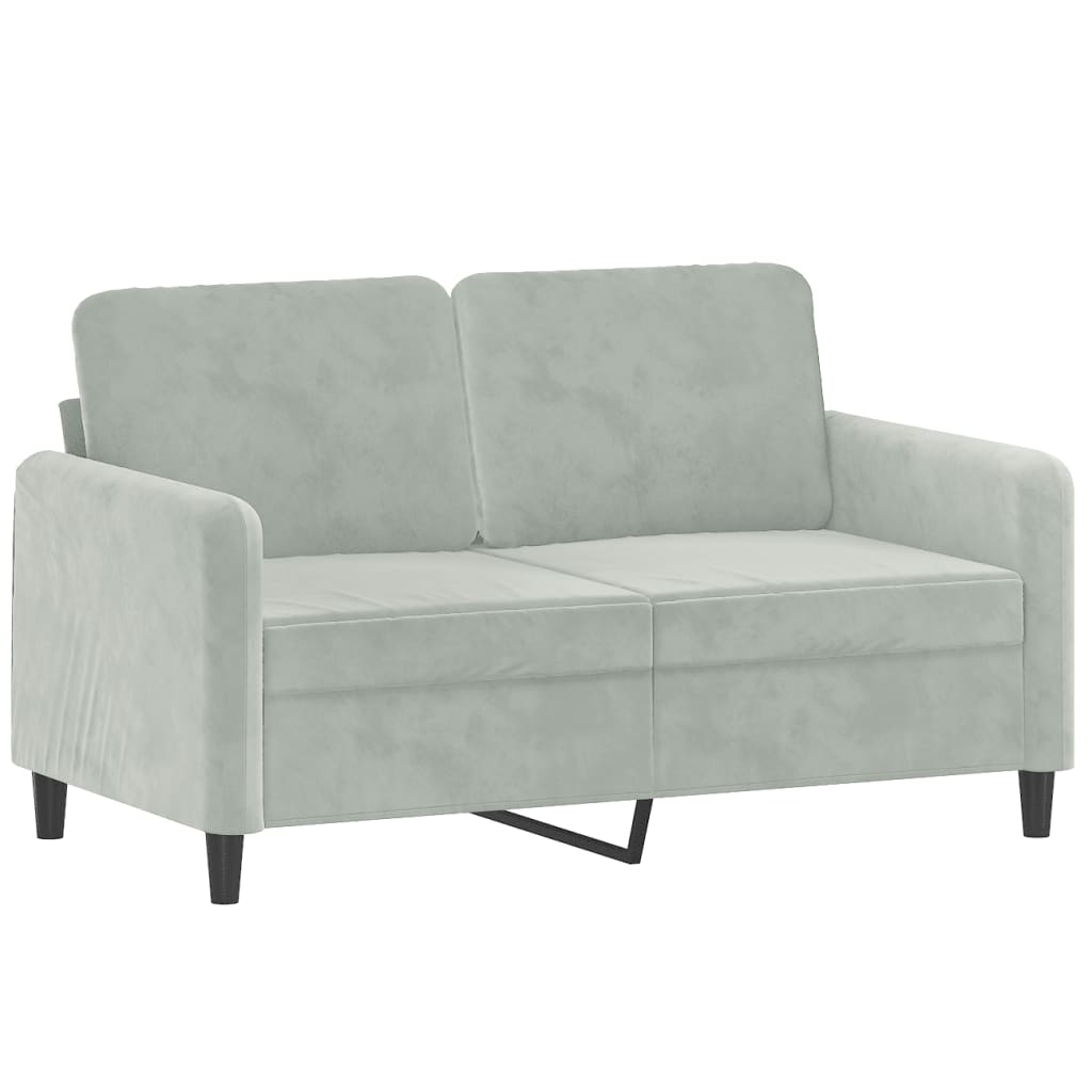 2-seater sofa with decorative cushions light grey 120 cm velvet