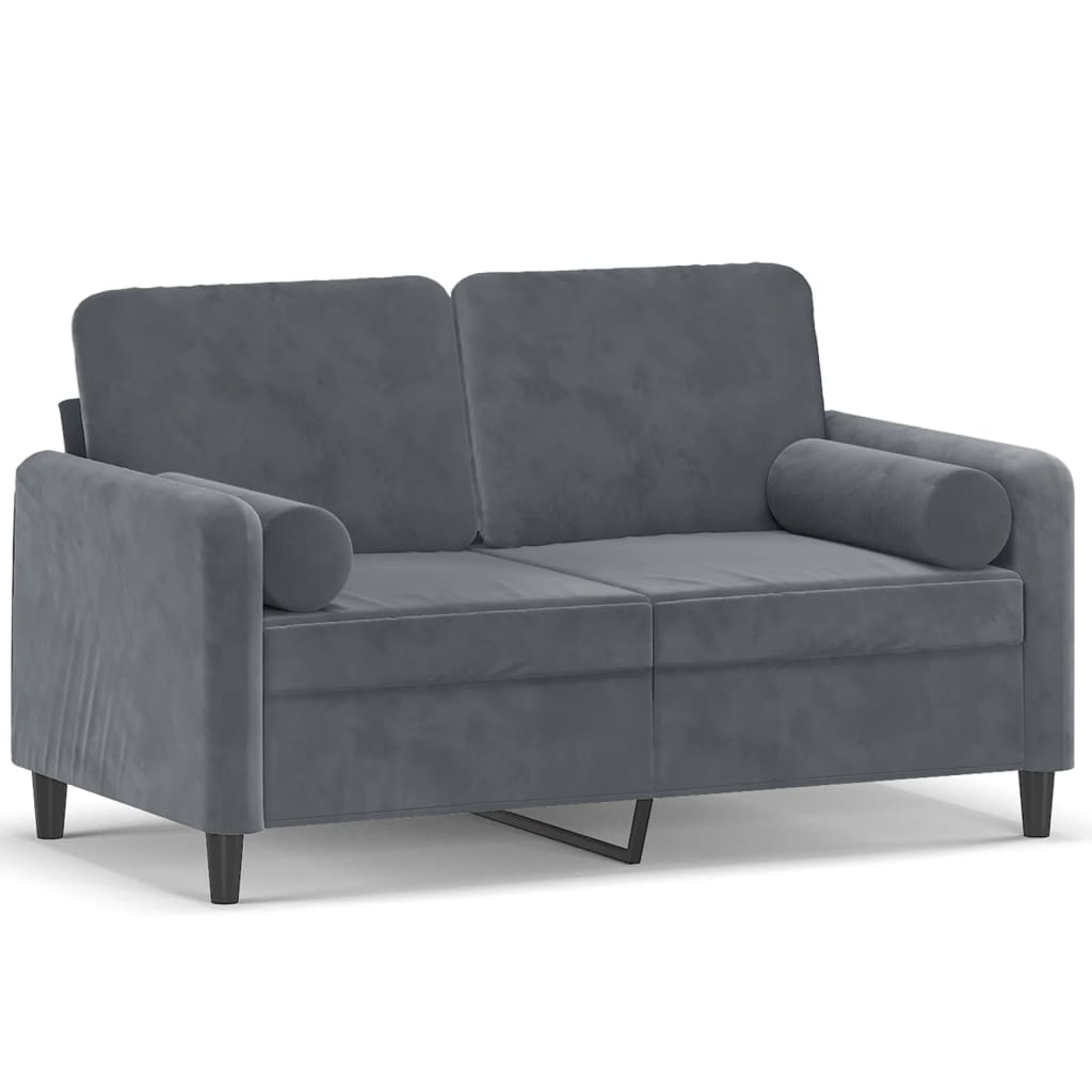 2-seater sofa with decorative cushions dark grey 120 cm velvet