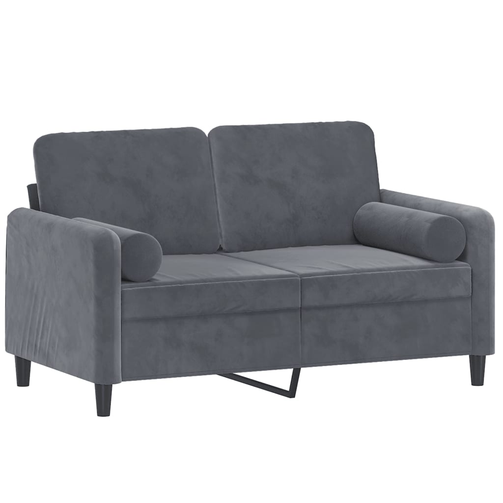 2-seater sofa with decorative cushions dark grey 120 cm velvet