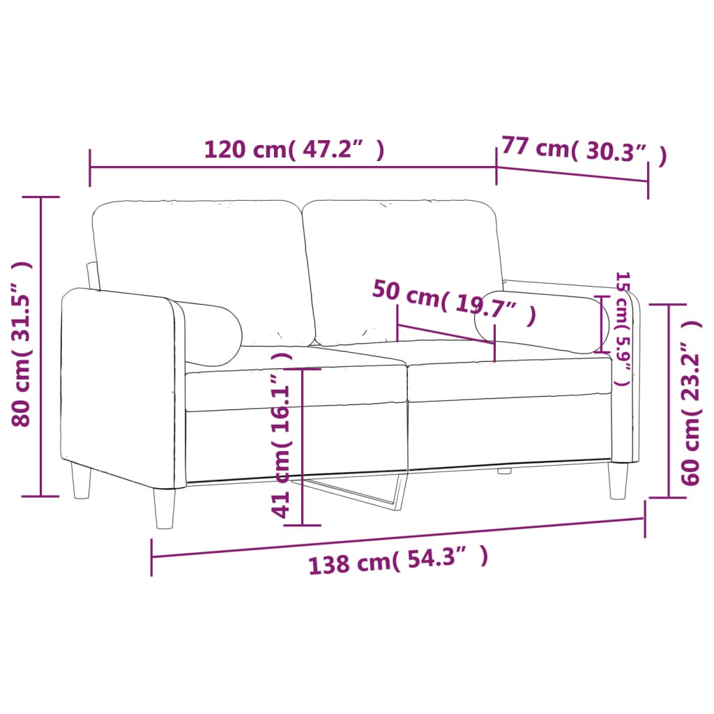 2-seater sofa with decorative cushions dark grey 120 cm velvet