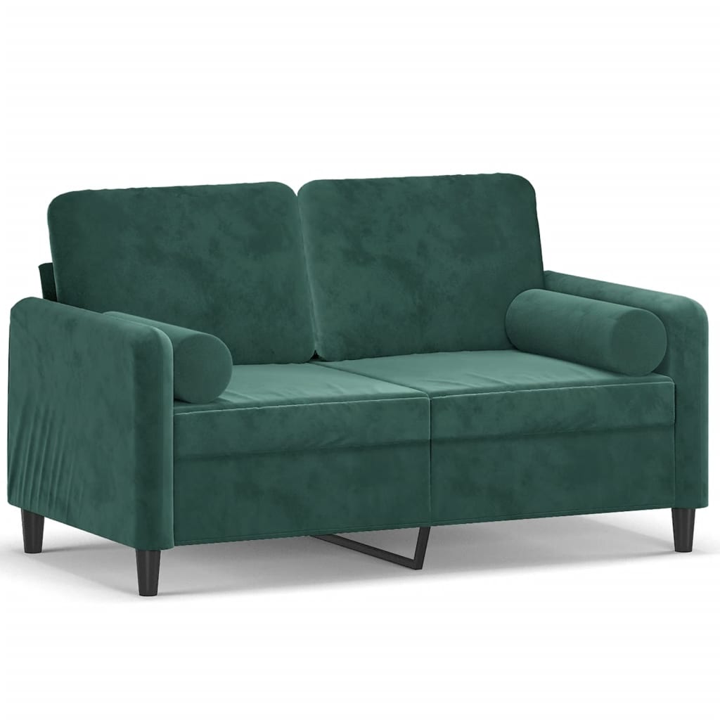2-seater sofa with decorative cushions dark green 120 cm velvet