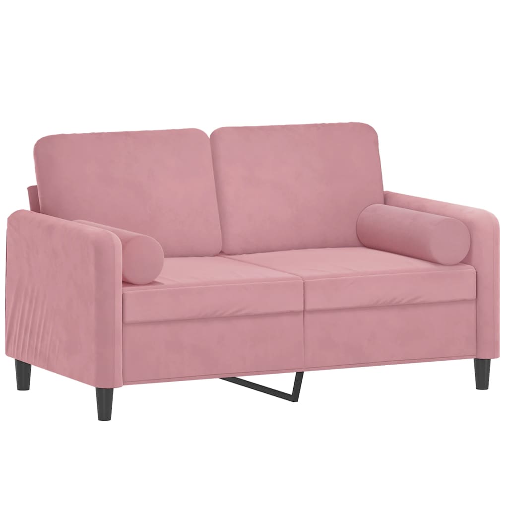2-seater sofa with decorative cushions pink 120 cm velvet