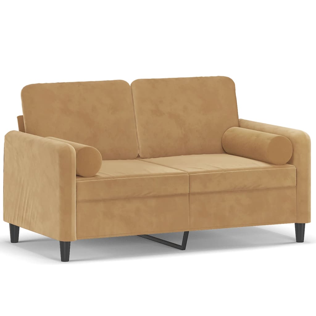 2-seater sofa with decorative cushions brown 120 cm velvet