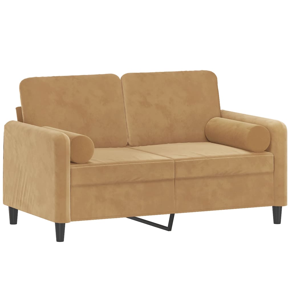 2-seater sofa with decorative cushions brown 120 cm velvet