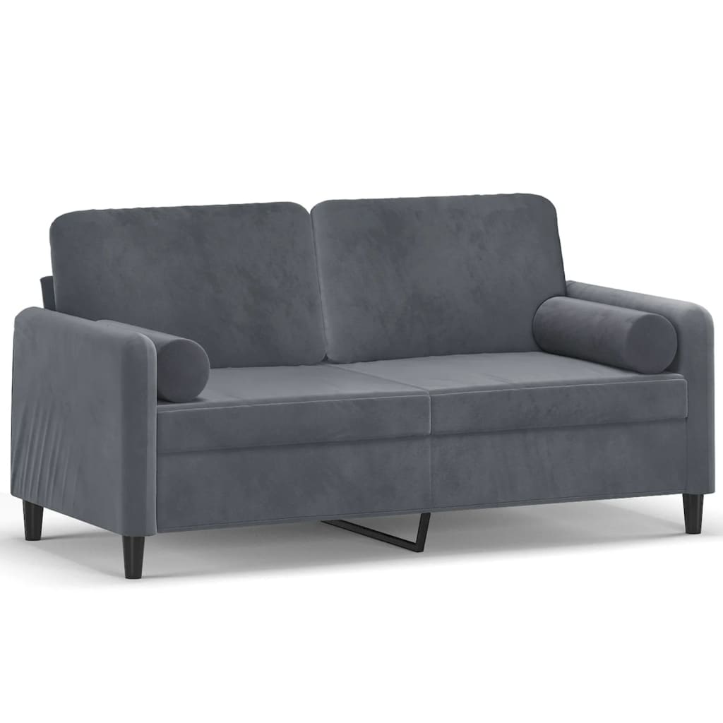 2-seater sofa with decorative cushions dark grey 140 cm velvet