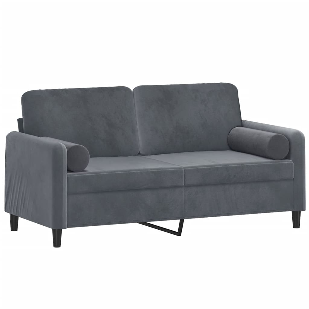 2-seater sofa with decorative cushions dark grey 140 cm velvet