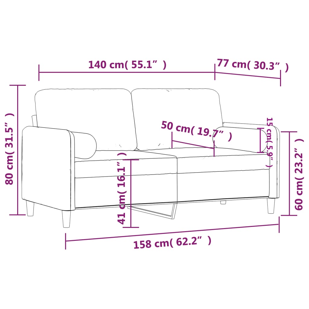 2-seater sofa with decorative cushions dark grey 140 cm velvet