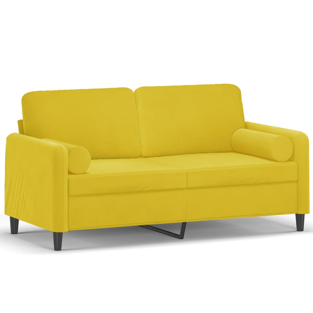 2-seater sofa with decorative cushions yellow 140 cm velvet