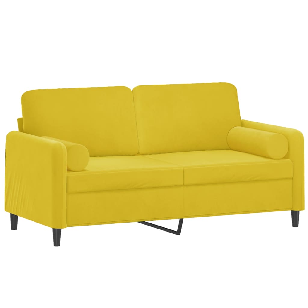 2-seater sofa with decorative cushions yellow 140 cm velvet