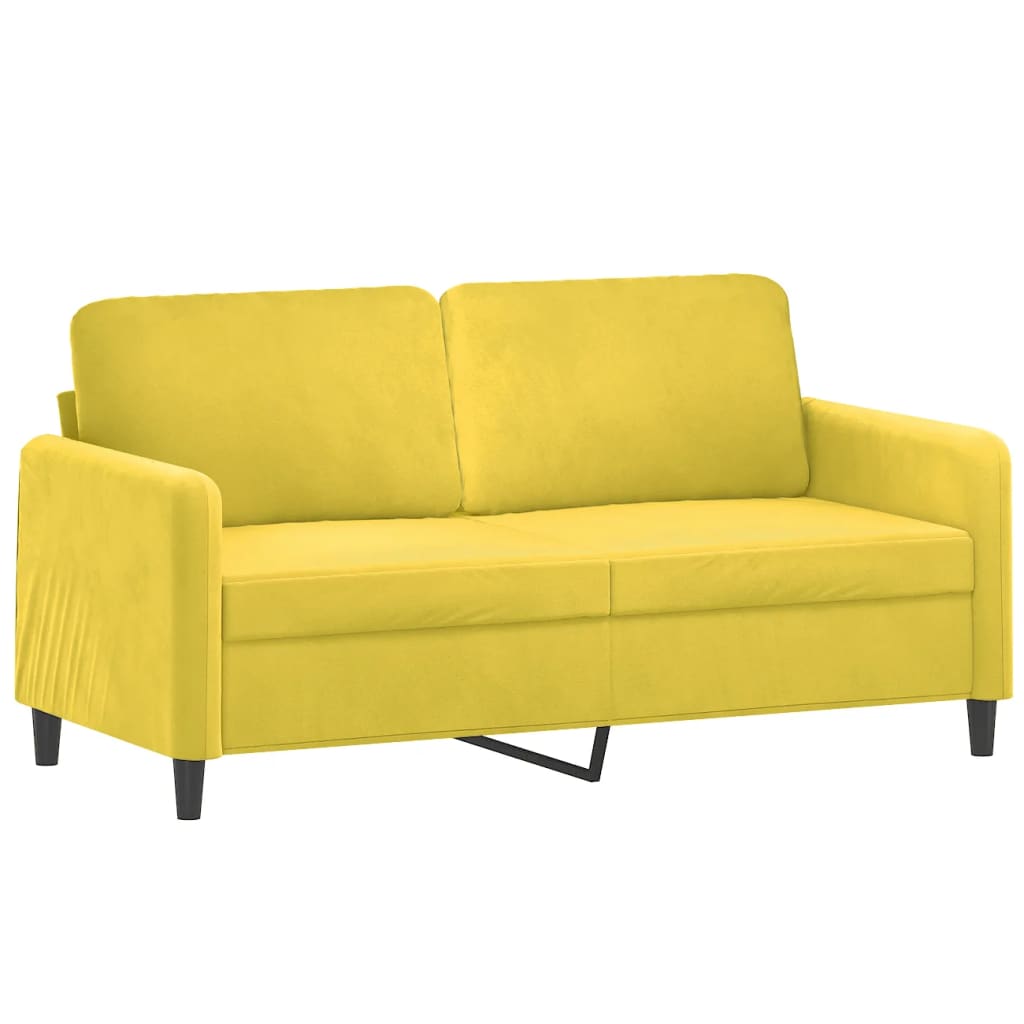 2-seater sofa with decorative cushions yellow 140 cm velvet