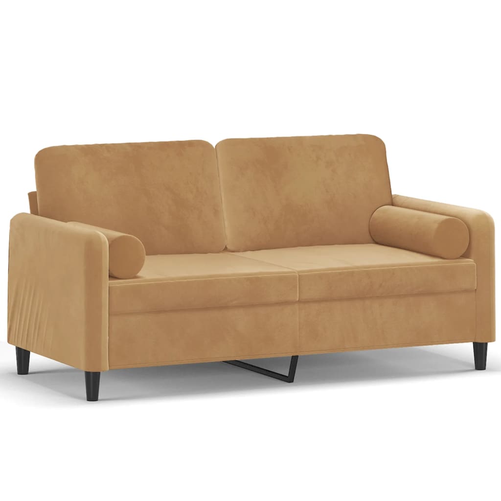 2-seater sofa with decorative cushions brown 140 cm velvet