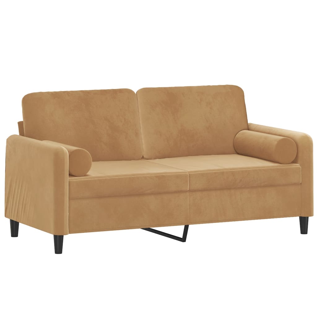 2-seater sofa with decorative cushions brown 140 cm velvet