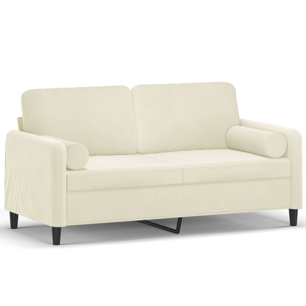 2-seater sofa with decorative cushions cream 140 cm velvet