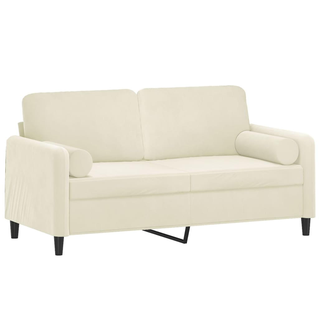 2-seater sofa with decorative cushions cream 140 cm velvet