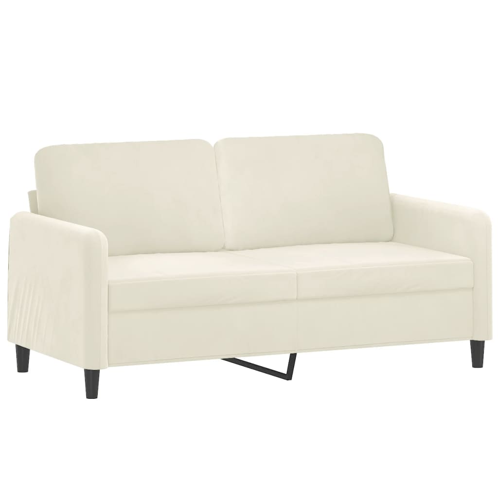 2-seater sofa with decorative cushions cream 140 cm velvet