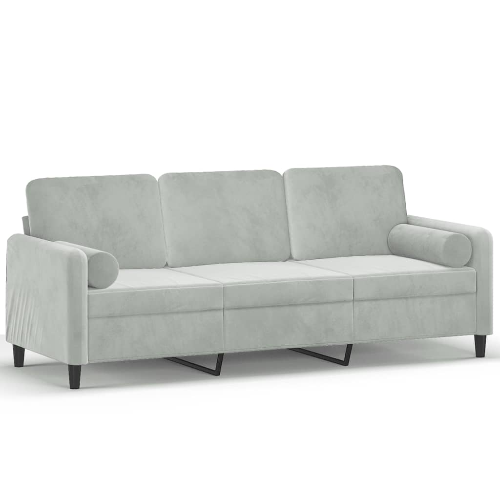 3-seater sofa with decorative cushions light grey 180 cm velvet