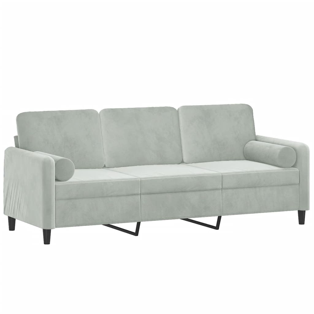 3-seater sofa with decorative cushions light grey 180 cm velvet