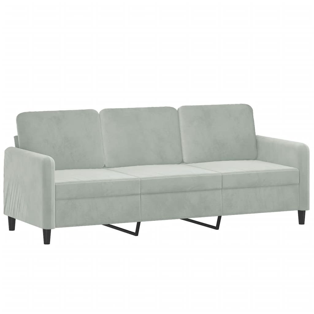 3-seater sofa with decorative cushions light grey 180 cm velvet