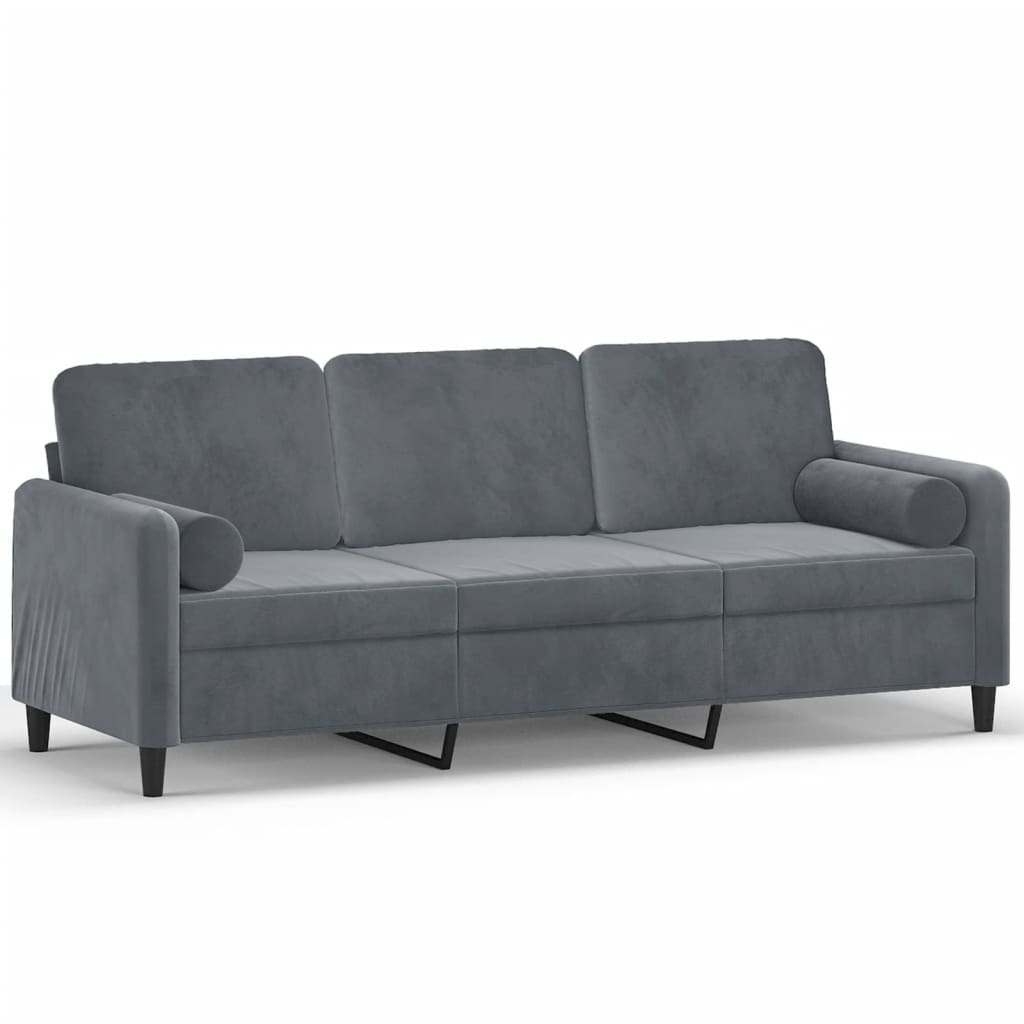 3-seater sofa with decorative cushions dark grey 180 cm velvet