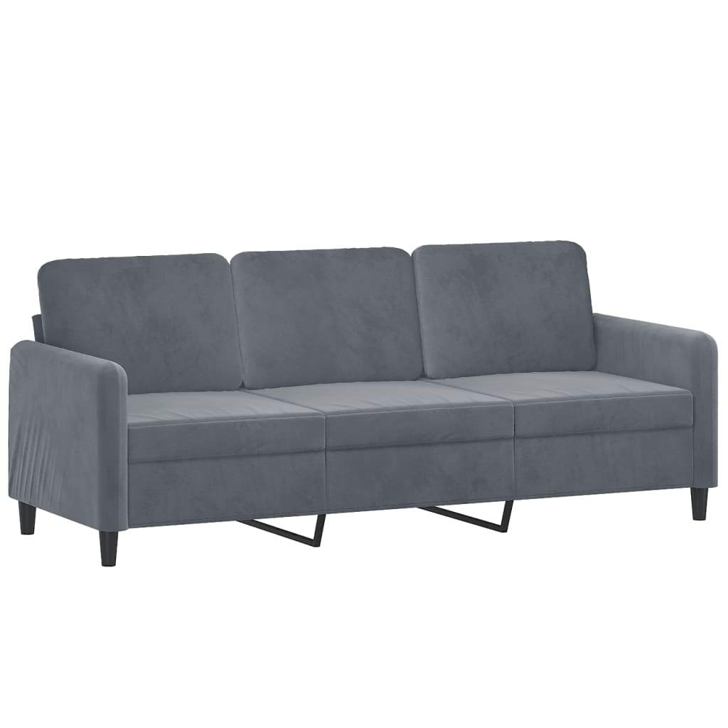 3-seater sofa with decorative cushions dark grey 180 cm velvet