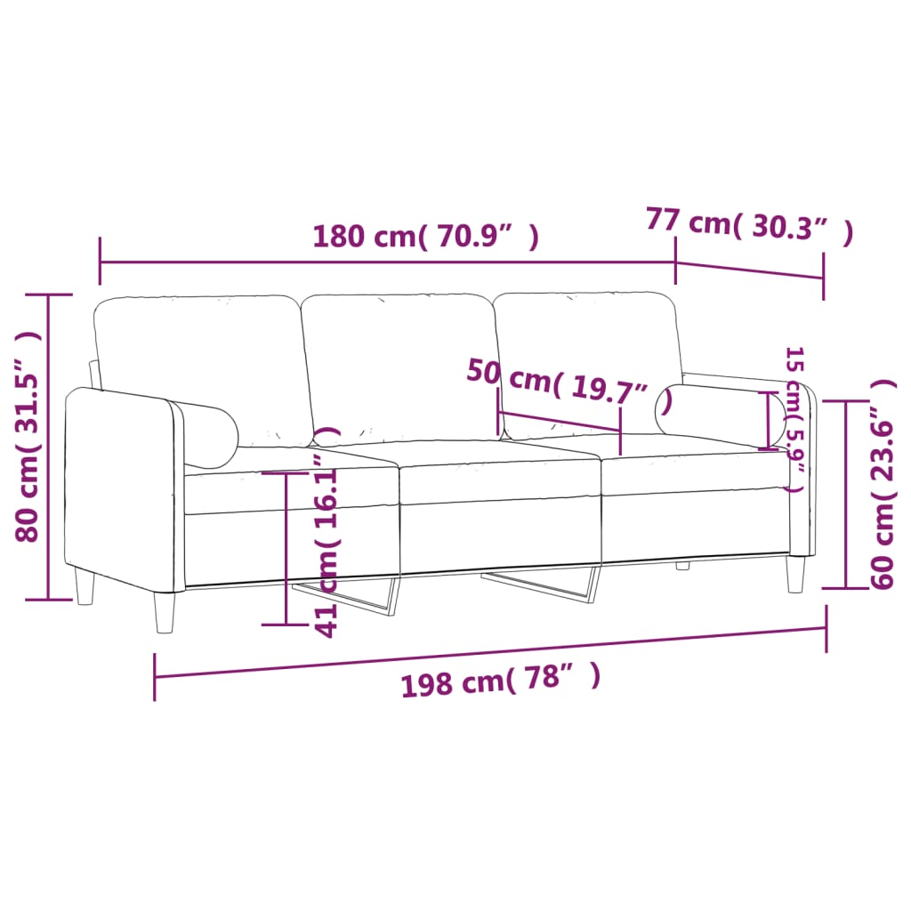 3-seater sofa with decorative cushions dark grey 180 cm velvet