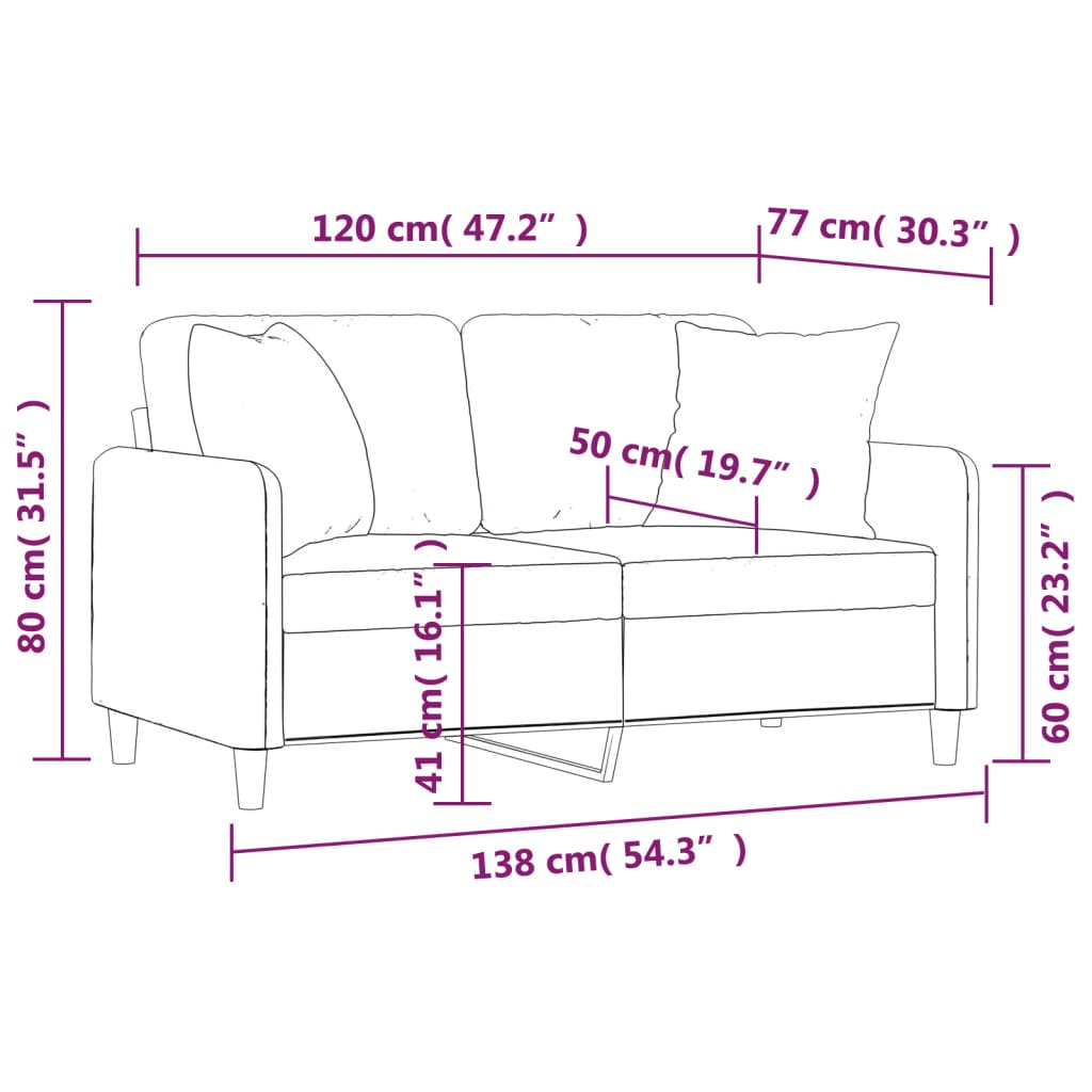 2-seater sofa with decorative cushions light grey 120 cm fabric