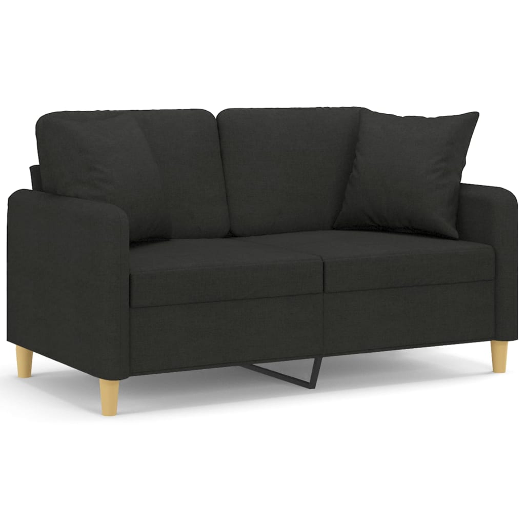 2-seater sofa with decorative cushions, black 120 cm fabric
