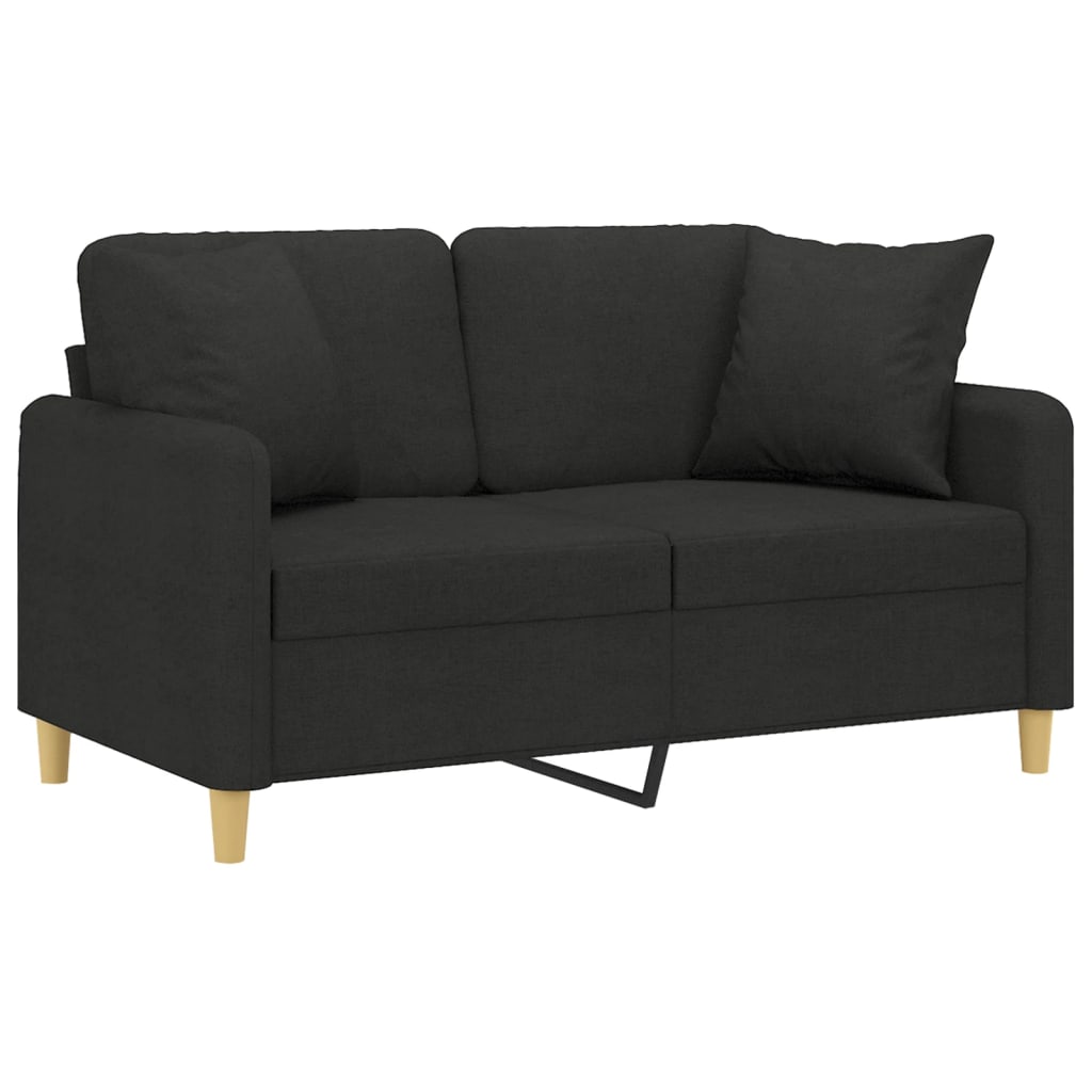 2-seater sofa with decorative cushions, black 120 cm fabric