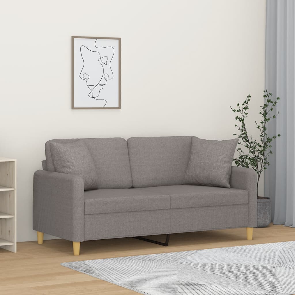 2-seater sofa with decorative cushions taupe 140 cm fabric