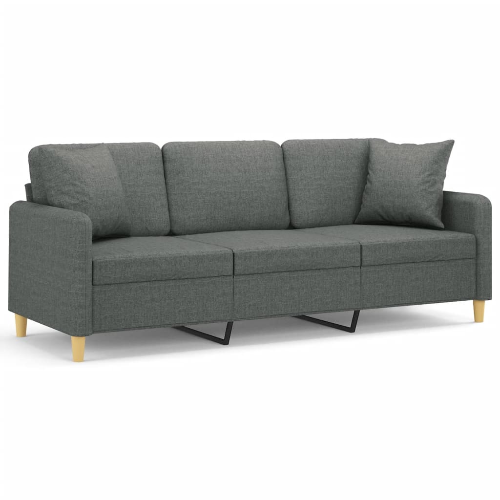 3-seater sofa with decorative cushions dark grey 180 cm fabric