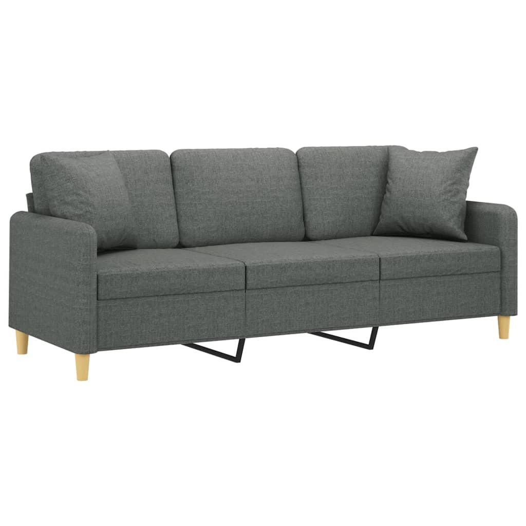 3-seater sofa with decorative cushions dark grey 180 cm fabric